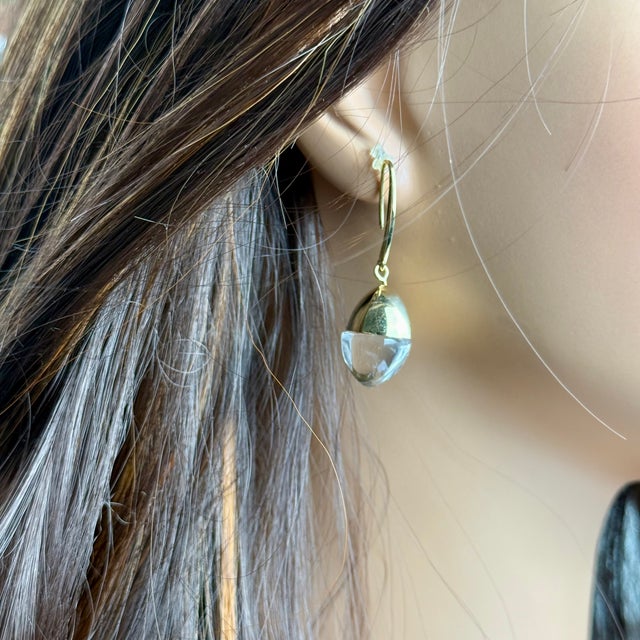 2000 - 2009 Emporio Armani Vintage 18k Gold and Crystal Pendant Hoop 1.64 Inch Long Earrings, Set of 2 For Sale - Image 5 of 12