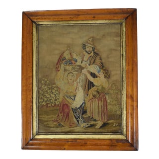 19th-Century Framed Needlepoint-"Market Day" For Sale