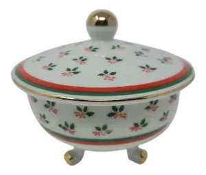 Vintage Lefton China Numbered Hand Painted Holly Footed Dish