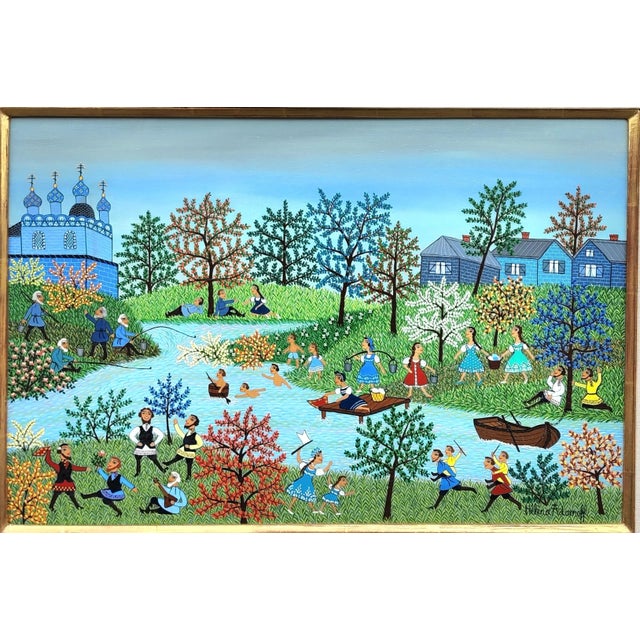 Wood Beautiful "La Fin De La Moisson" Painting Framed. For Sale - Image 7 of 10
