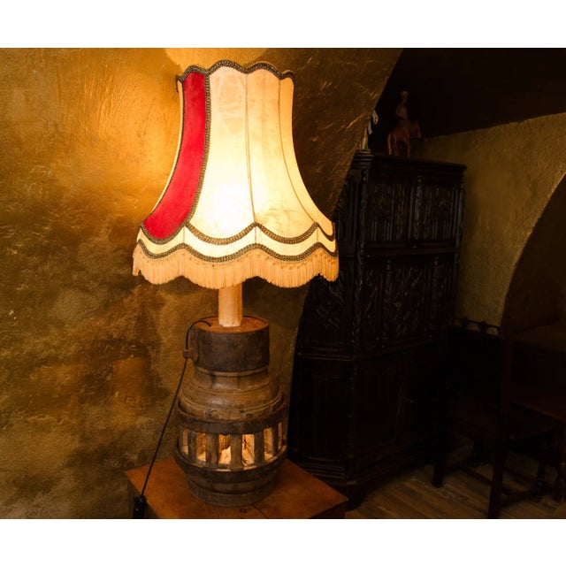 Brown Antique Wooden Pendulum Wheel Lamp For Sale - Image 8 of 9