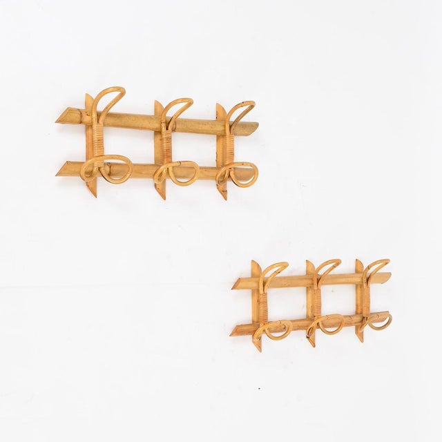 Brown French Riviera Style Coat Rack in Rattan, Bamboo and Wicker, Italy, 1960s For Sale - Image 8 of 10