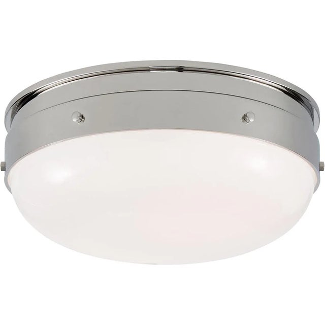 Hicks Small Flush Mount in Polished Nickel with White Glass Designer: Thomas O'Brien Mounting: Flush Shade Detail: White...