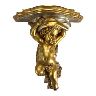 Vintage Niccolini Italia Gilt Wood Cherub Wall Sconce Signed C1950 For Sale