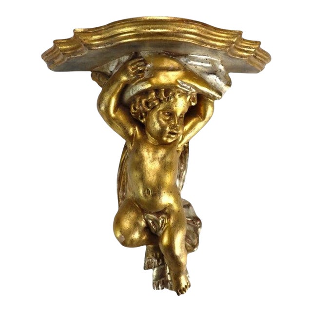 Vintage Niccolini Italia Gilt Wood Cherub Wall Sconce Signed C1950 For Sale