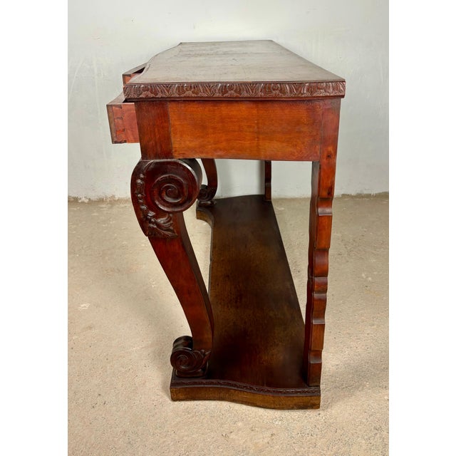 1940s Spanish Carved Console Table with Two Drawers For Sale - Image 9 of 11