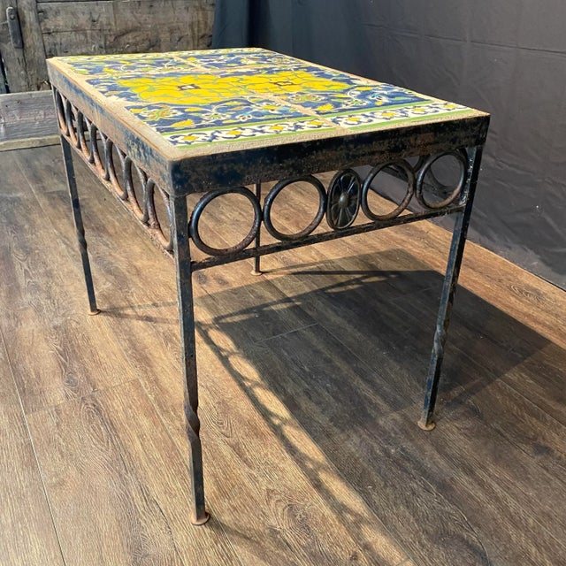 18th Century Tile Top Side, Accent or Coffee Table With Later Iron Base For Sale In Portland, ME - Image 6 of 8