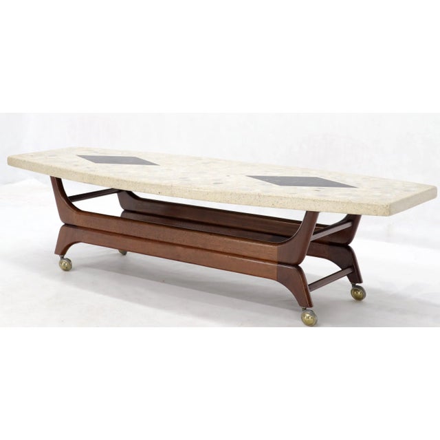 Mid 20th Century Mid 20th Century Terrazzo Stone Inlay Boat Shape Oiled Walnut Base Coffee Table For Sale - Image 5 of 11