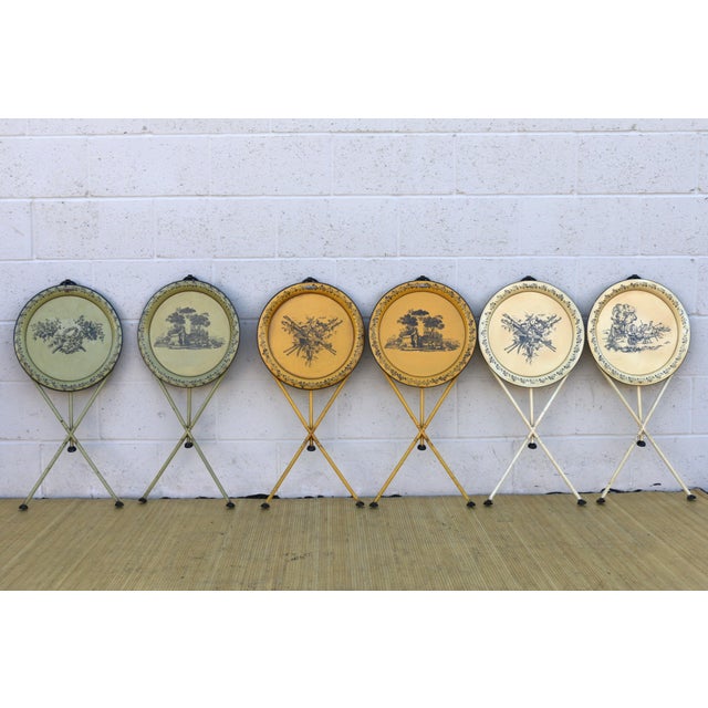 Spectacular old school pair of Italian folding side table originally from the 1970s. Made of metal. They are signed in the...