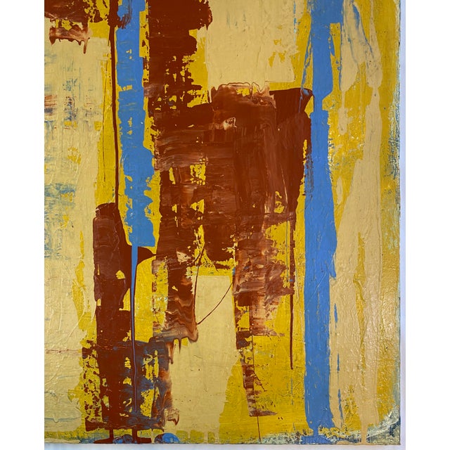 Textile Large Abstract Expressionist Painting by John Frates, Florida, Blue Yellow Red For Sale - Image 7 of 10