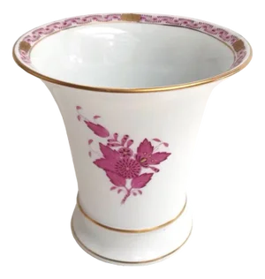 Vintage White Gilding Vase with Pink Flower Pattern by Herend, 1970s