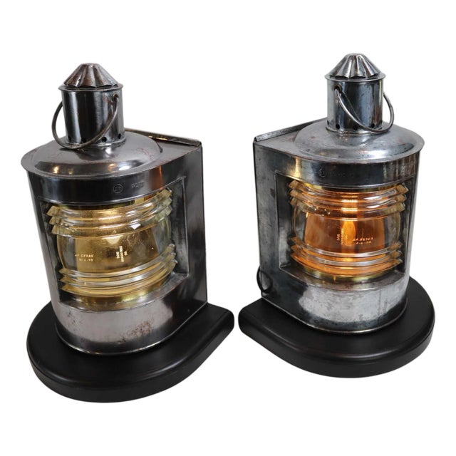 Polished Steel Ships Port and Starboard Lanterns For Sale