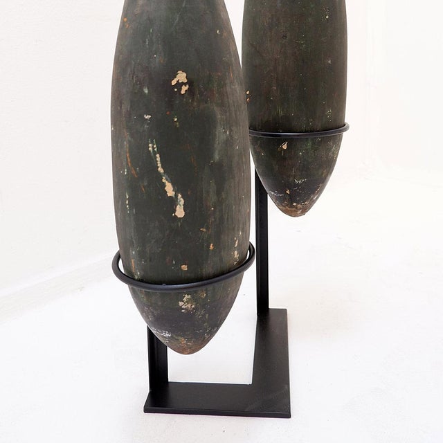 Vintage Tall Wooden Exercise Clubs on Base, Set of 2 For Sale - Image 11 of 15