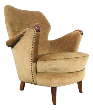 1940s Danish Modern Club Chair in Olive Gold Velvet