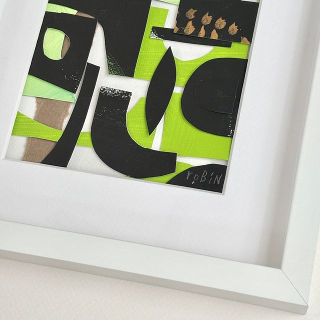 Mini original art painted collage by robin. Mixed media on paper made in France. Framed under polystyrene with acid free...