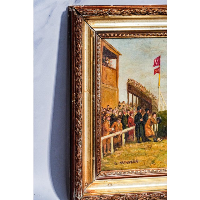 Stately English Antique Gold Framed Horse Racing Oil Painting Equestrian Art Country Home Wall Decor For Sale - Image 10 of 15