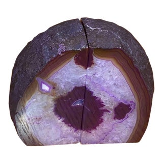 Brazilian Geode Polished Agate Quartz Crystal Bookend - a Pair For Sale