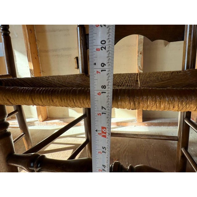 Brown Vintage Early American French Rustic Style High Ladder Back Rush Seat Side Chairs For Sale - Image 8 of 17