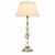French table lamp dating to the 1950s, with a column of stacked faceted clear glass elements separated by slender brass...