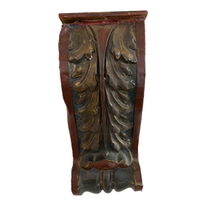 1960s Decorative Painted Tin Corbel With Acanthus Leaves and Wood Shelf