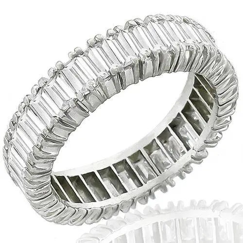 Platinum eternity band with 32 straight baguette diamonds weighing 2.88 carats, Size 7 3/4