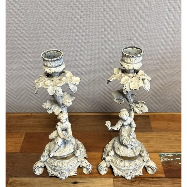 Lacquered Bronze Candlesticks, 19th Century, Set of 2 For Sale - Image 3 of 7