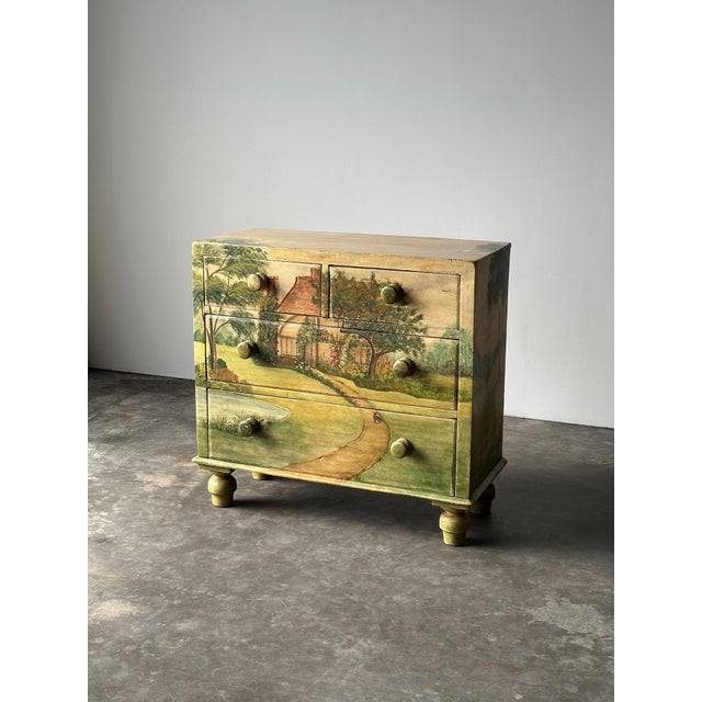 Hand-Painted Cottage Landscape Chest of Drawers, 19th Century For Sale - Image 4 of 18