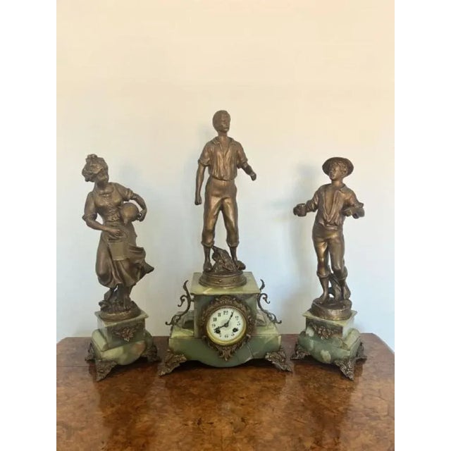 Antique Victorian French Clock Garniture, 1860, Set of 3 For Sale - Image 3 of 11