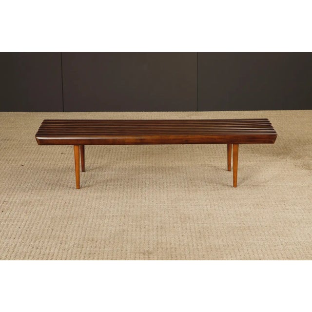 Mid-Century Modern Walnut Slatted Bench or Coffee Table, 1960s, Refinished For Sale In Los Angeles - Image 6 of 15