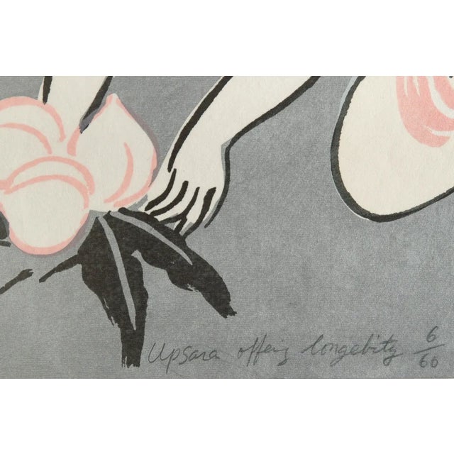 Japanese Vintage Signed Original Color Hand Pulled Silk-Screen Titled "Upsara Offering Longevity" 6/60 by Artist Mayumi Oda Japanese Artist 1998 For Sale - Image 3 of 9