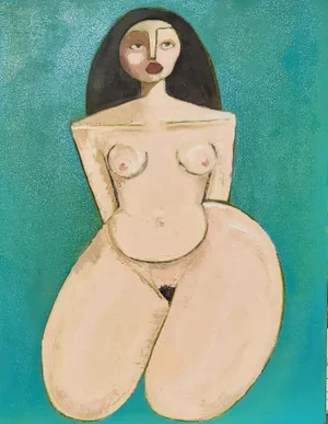 "Turquoise Nude" Contemporary Figurative Painting by Samantha Millington