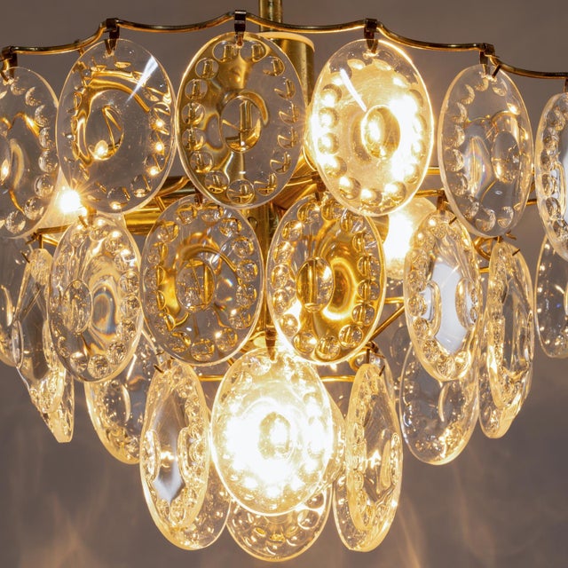 German Gold-Plated Chandelier with Faceted Oval Crystals attributed to Kinkeldey, 1960s For Sale - Image 11 of 12