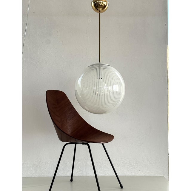 Venini Vintage Brass Pendant with Murano Tessuto Glass Sphere from Venini, 1970s For Sale - Image 4 of 16