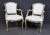 Textile Louis XV Distressed Cream & Leather Open Arm Chairs - a Pair For Sale - Image 7 of 7