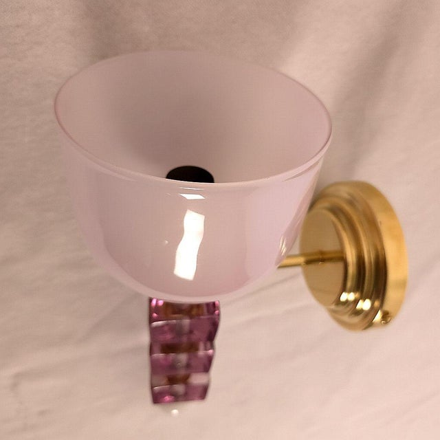 Metal 1990s Pink and Purple Murano Glass Sconces - a Pair For Sale - Image 7 of 13