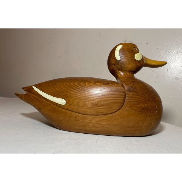 Vintage 1986 Charles Bruno Carved Wood Folk Art Duck Decoy Bird Sculpture Statue For Sale - Image 10 of 14