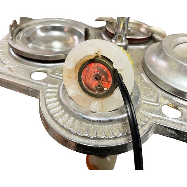 Metal 1930s Art Deco Light Up Airplane Chrome Ashtray Stand W/ Electric Lighter & Art Glass Base For Sale - Image 7 of 9