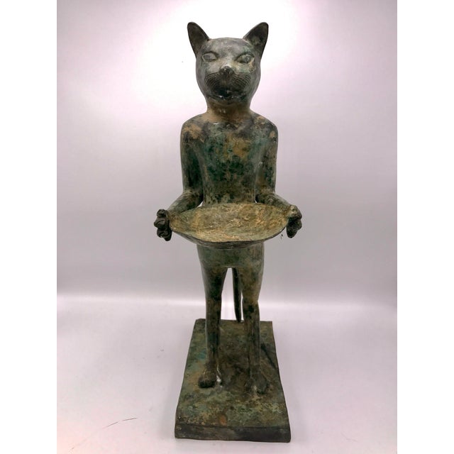 Art Deco Egyptian Revival Standing Cat or Bast With Bowl Guarding the