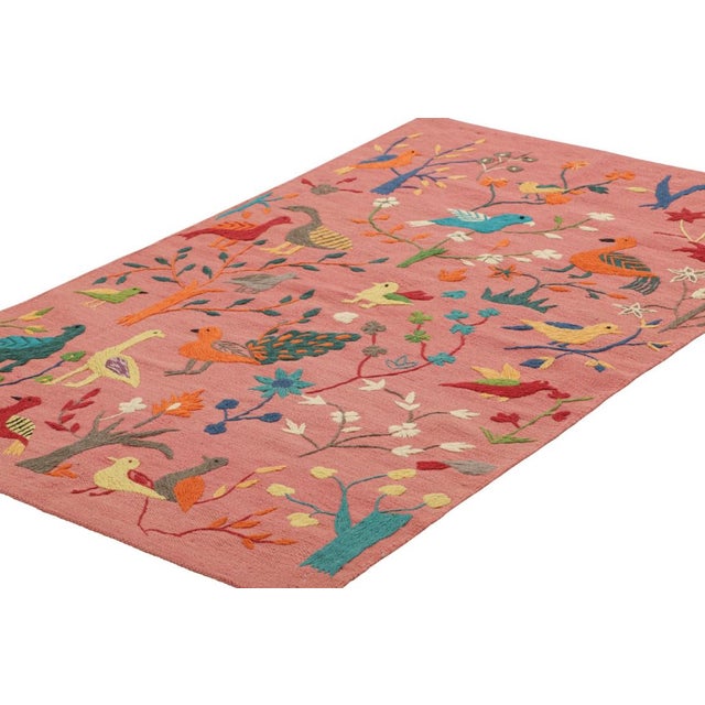 Rug & Kilim Rug & Kilim’s Suzani Style Kilim in Pink With Bird Pictorials and Florals For Sale - Image 4 of 7