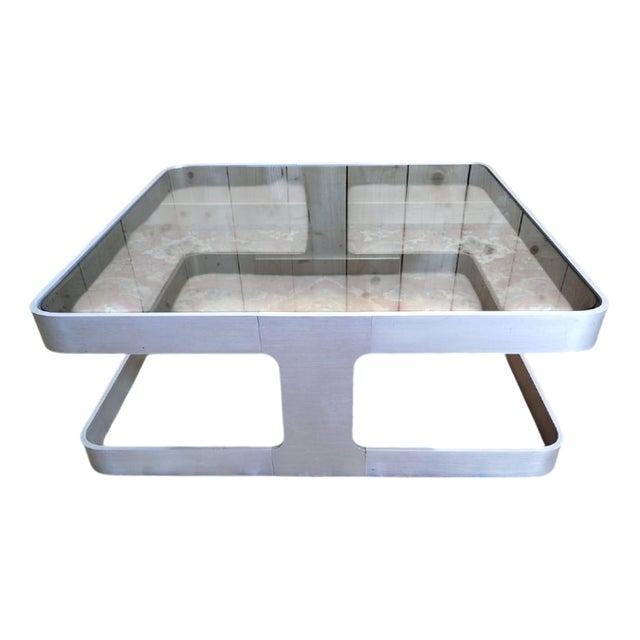 Coffee Table in Smoked Glass and Aluminum, 1970s For Sale