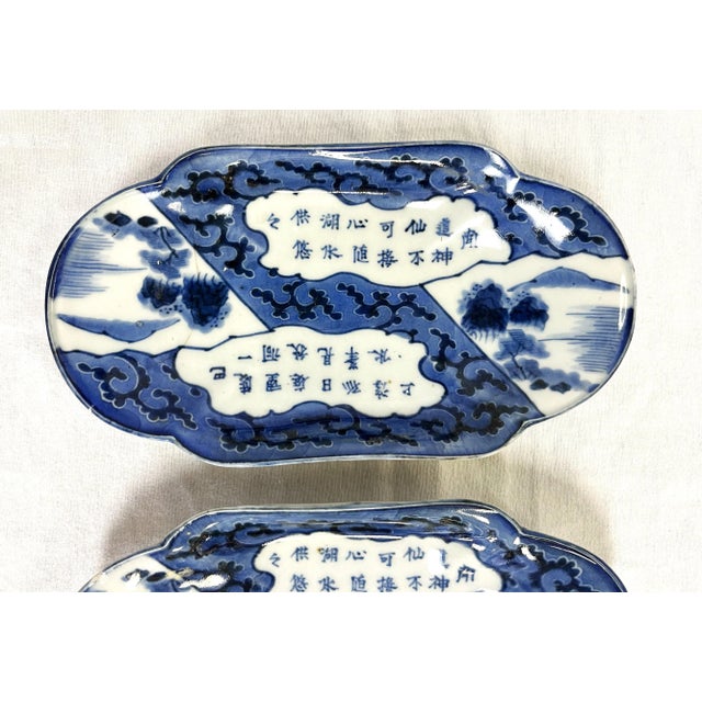 Ceramic Vintage Hand Painted Japanese Porcelain Blue and White Plates- a Pair For Sale - Image 7 of 12