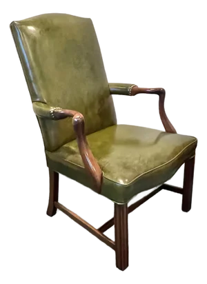 Kittinger Green Leather Chippendale Style Gainsborough Chair
