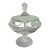 Vintage Duncan Miller Frosted Figural Faces Covered Compote Dish / Art Deco Satin Glass Candy Bowl For Sale