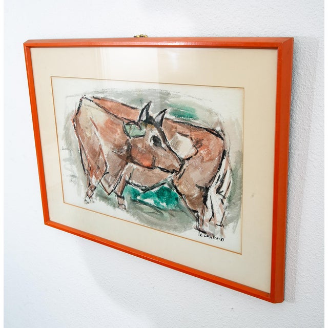 Mid Century Modern Watercolor George Constant Bull Signed Painting Original For Sale - Image 9 of 12