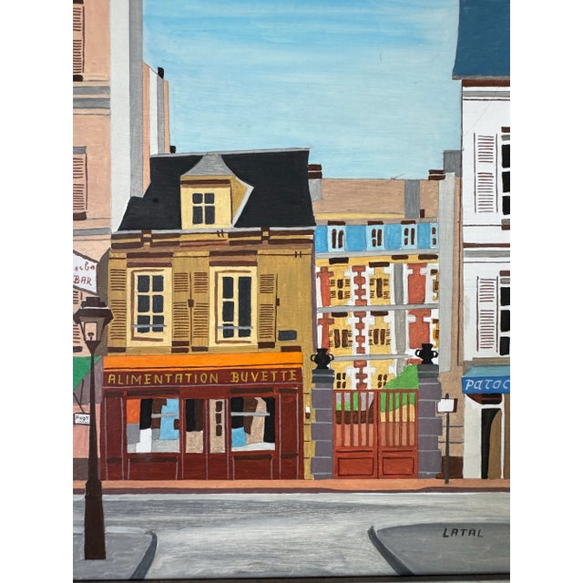 1970s Vintage Lilian Latal Folk Art Cityscape Oil on Masonite Painting For Sale - Image 5 of 11