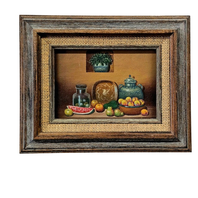 Wood Pair of Orlando Still Life Oil Paintings Framed 1990s Southwest Kitchen For Sale - Image 7 of 10