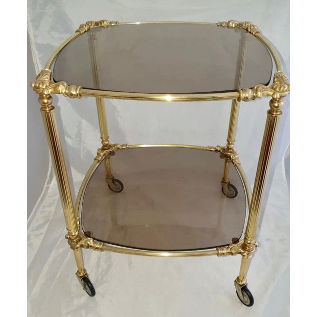 Gold Vintage Art Deco Italian Brass Serving Cart For Sale - Image 8 of 8
