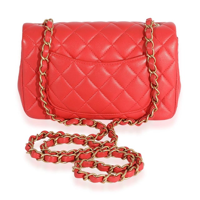 Traditional Coral Quilted Lambskin Mini Rectangular Classic Flap Bag For Sale - Image 3 of 8