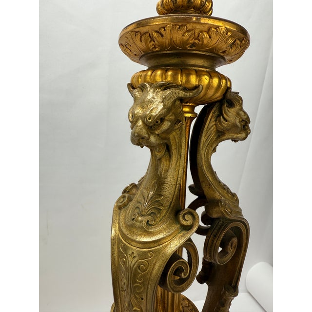Neoclassical Parcel-Gilt and Patinated Bronze Tripod Zoomorphic Lamps C. 1900 Attributed to Edward F. Caldwell & Co. For Sale - Image 16 of 17
