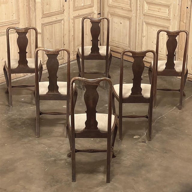 Early 20th Century Set of 6 Antique Queen Anne Chestnut Dining Chairs For Sale - Image 5 of 18